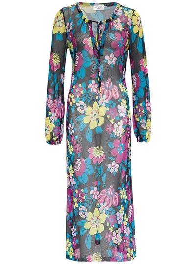 Shop Saint Laurent Robe Longue Viscose Floral Dress In Multicolor