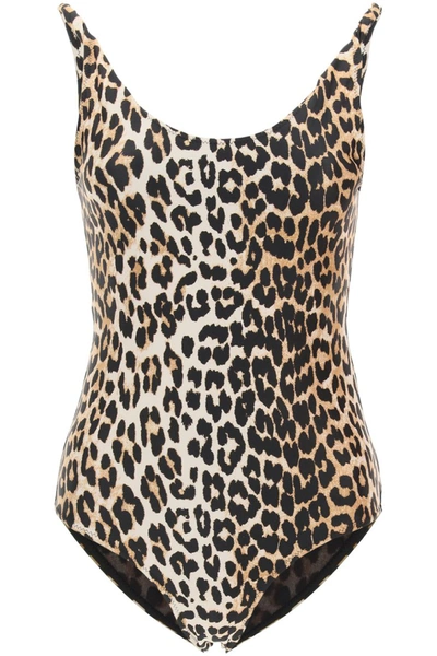 Shop Ganni Leopard Print One-piece Swimsuit