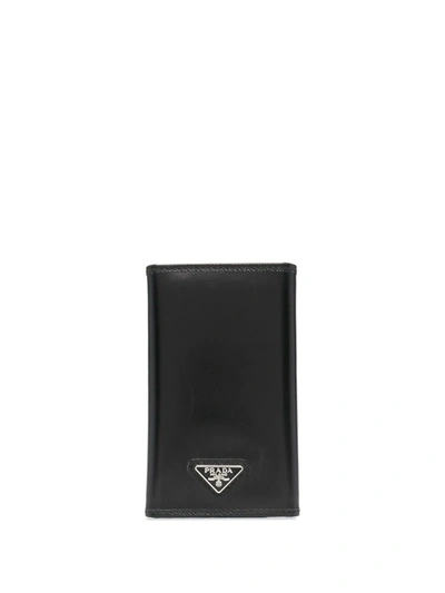 Shop Prada Leather Bifold Keychain In Black