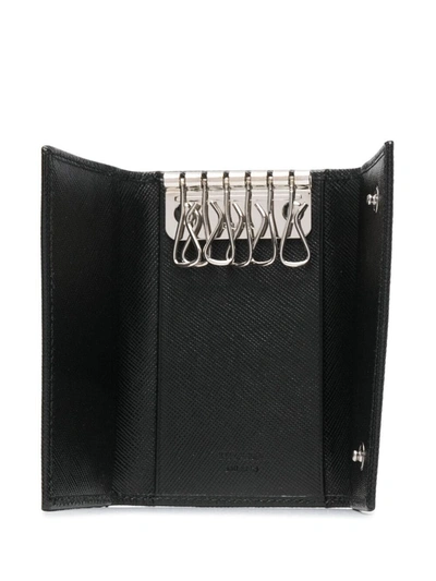 Shop Prada Leather Bifold Keychain In Black