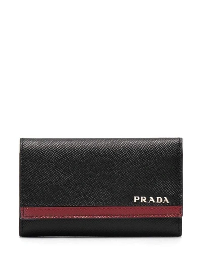 Shop Prada Textured-leather Keychain In White