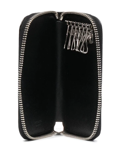 Shop Prada Debossed-logo Leather Pouch In Metal