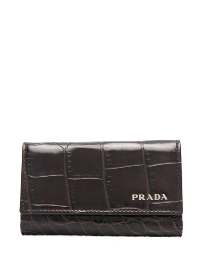 Shop Prada Logo-plaque Crocodile-effect Wallet In Tabacco