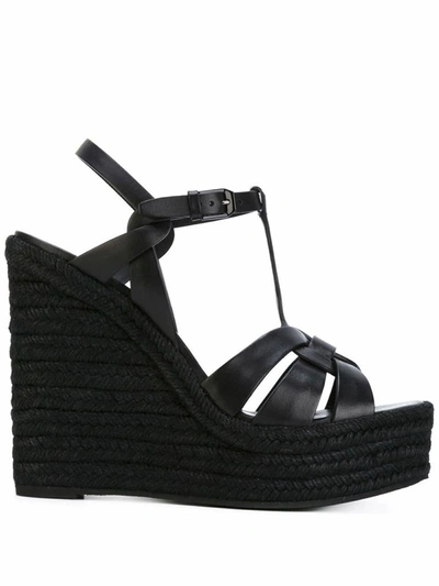 Shop Saint Laurent Women's Black Leather Wedges