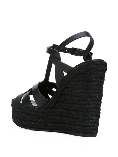 Shop Saint Laurent Women's Black Leather Wedges