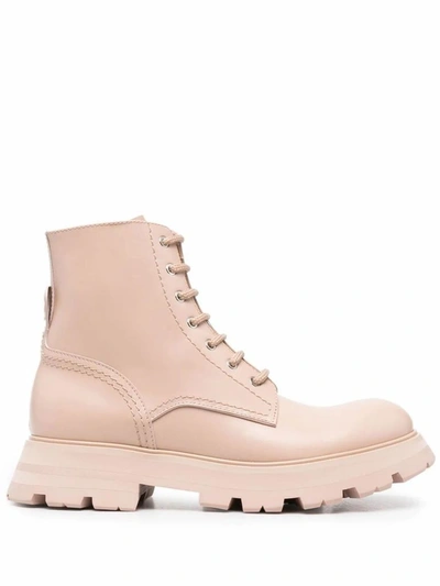 Shop Alexander Mcqueen Women's Beige Leather Ankle Boots