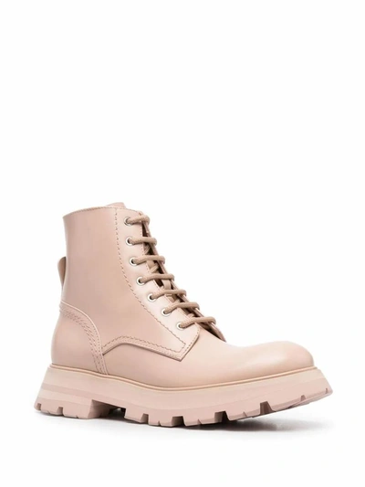 Shop Alexander Mcqueen Women's Beige Leather Ankle Boots