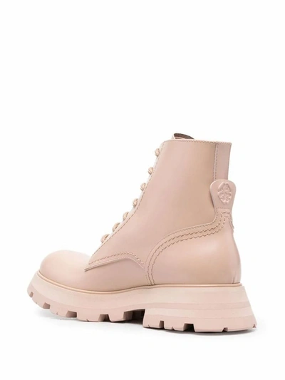 Shop Alexander Mcqueen Women's Beige Leather Ankle Boots