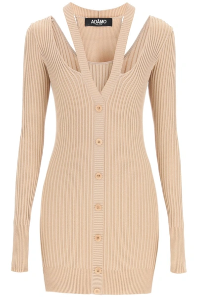 Shop Adamo Knit Mini Dress With Cut-out In Nude 1