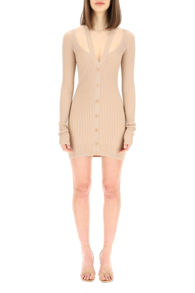 Shop Adamo Knit Mini Dress With Cut-out In Nude 1