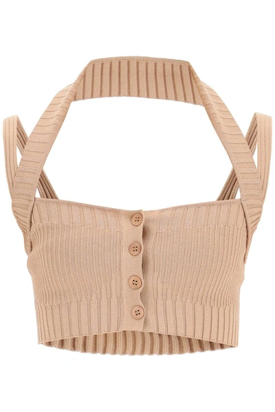 Shop Adamo Cropped Knit Top In Nude 2