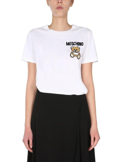 Shop Moschino Teddy Crew Neck T-shirt In White