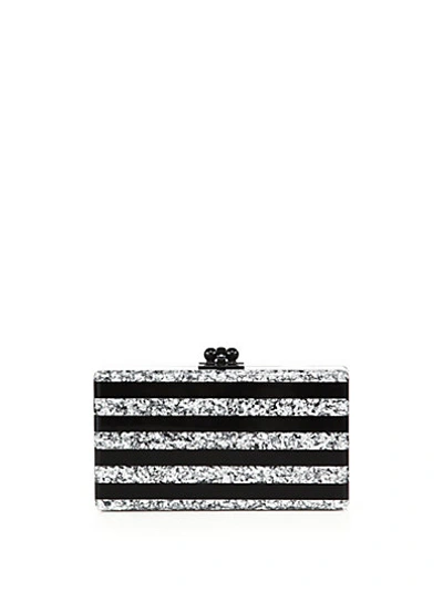 Shop Edie Parker Jean Glittered Striped Acrylic Clutch In Black-white