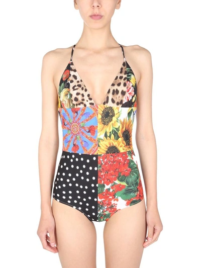 Shop Dolce & Gabbana One Piece Swimsuit In Multicolour