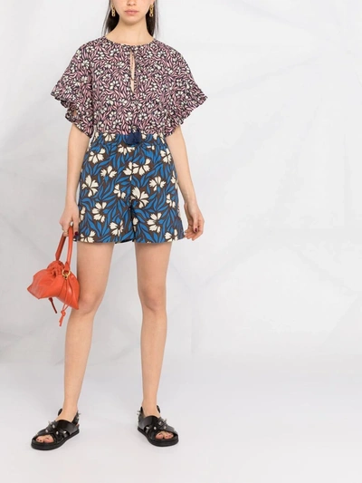 Shop P.a.r.o.s.h Parosh High-waisted Floral Print Shorts In Nero