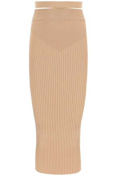 Shop Adamo Ribbed Midi Skirt In Nude 2