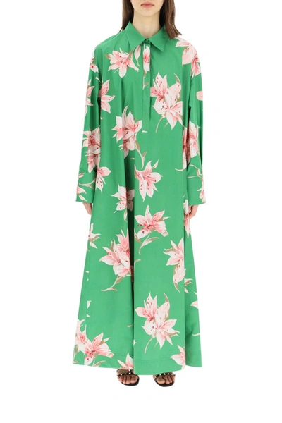Shop Valentino Lilium Print Long Dress In Multicolor Green