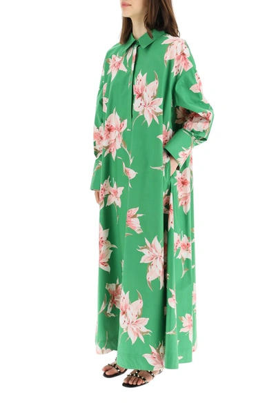 Shop Valentino Lilium Print Long Dress In Multicolor Green