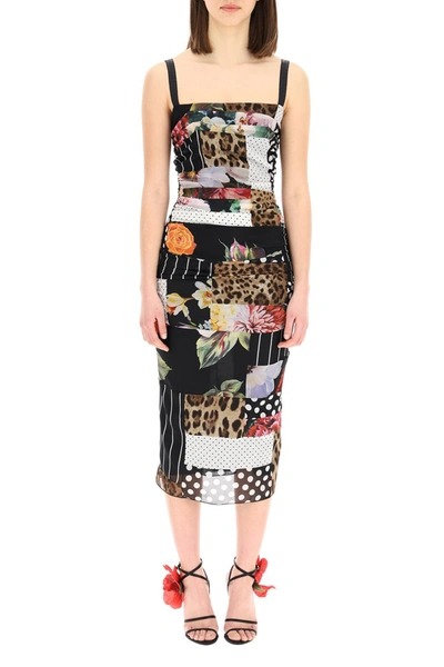 Shop Dolce & Gabbana Patchwork Draped Dress In Variante Abbinata