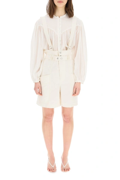Shop Isabel Marant Effie Shorts With Suspenders In Ecru