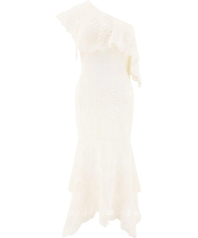 Shop Alexander Mcqueen One-shoulder Knitted Dress In White