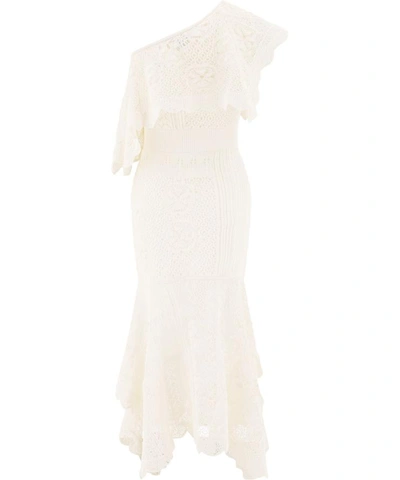 Shop Alexander Mcqueen One-shoulder Knitted Dress In White