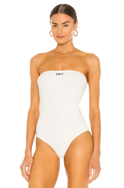 Shop Off-white Ribbed Strapless Bodysuit In White