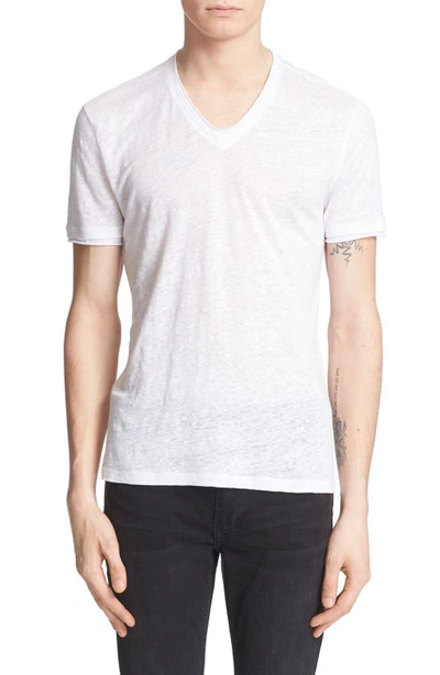 Shop John Varvatos Linen Slim Fit V-neck T-shirt In White