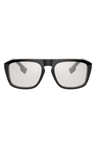Shop Burberry 55mm Icon Stripe Detail Square Sunglasses In Rubber Black