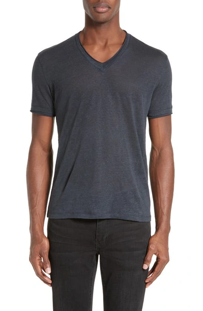 Shop John Varvatos Linen Slim Fit V-neck T-shirt In Midnight