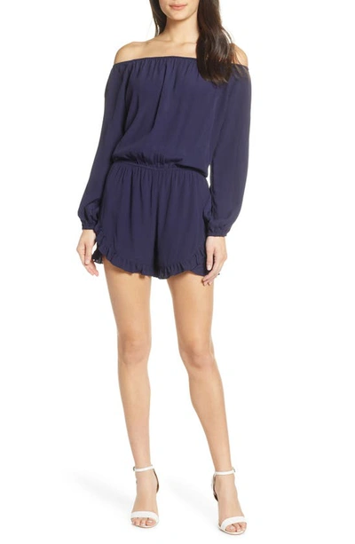 Shop Fraiche By J Off The Shoulder Romper In Navy