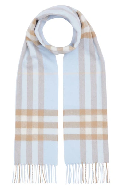 Shop Burberry Giant Icon Check Cashmere Scarf In Pale Blue/ Arc Beige