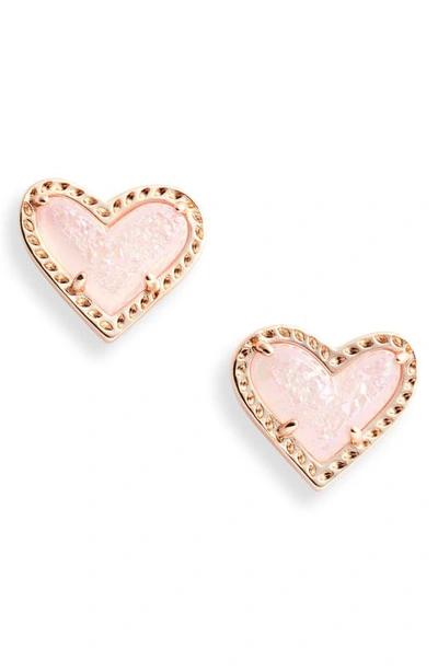Shop Kendra Scott Ari Heart Stud Earrings In Rose Gold/ Pink Drusy
