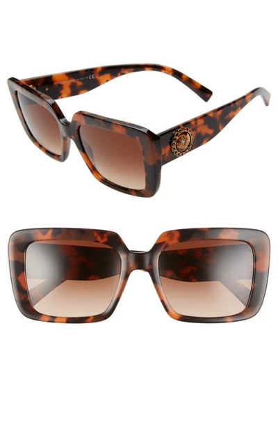 Shop Versace 54mm Square Sunglasses In Havana/ Brown Grad