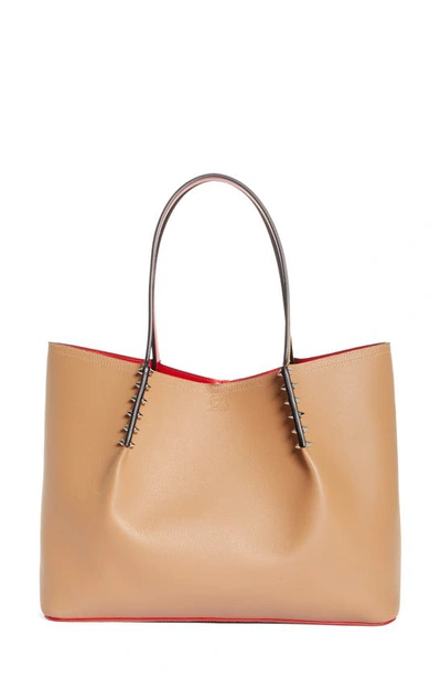 Shop Christian Louboutin Large Cabarock Calfskin Leather Tote In Fennec