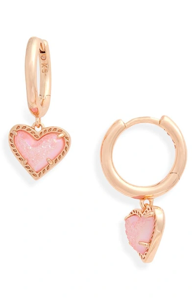 Shop Kendra Scott Ari Heart Huggie Hoop Earrings In Pink Drusy