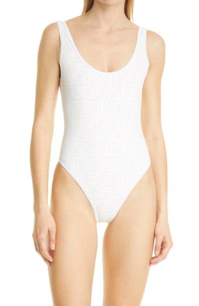 Shop Fendi Ff Logo One-piece Swimsuit In Milk White