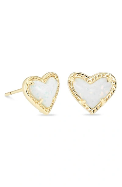 Shop Kendra Scott Ari Heart Stud Earrings In Gold/ White Kyocera Opal