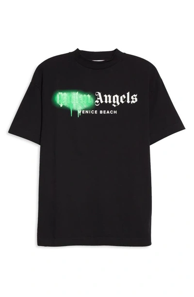 Shop Palm Angels Venice Beach Logo Cotton Tee In Black Green