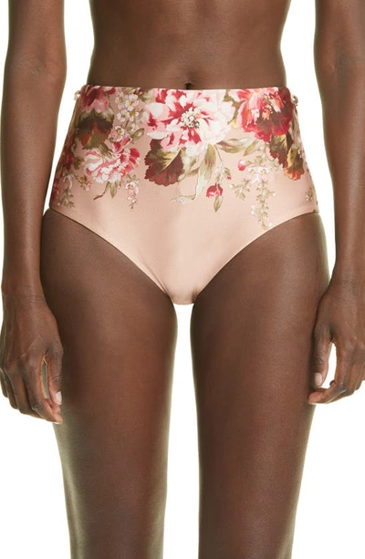 Shop Zimmermann Cassia High Waist Floral Print Bikini Bottoms In Musk Floral
