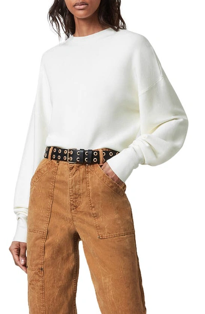 Shop Allsaints Dimia Bishop Sleeve Crop Sweater In Chalk White