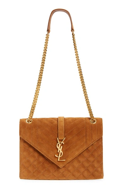 Shop Saint Laurent Medium Envelope Mixed Matelassé Suede Shoulder Bag In Light Brown