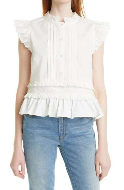 Shop Nicole Miller Pintuck Stretch Poplin Blouse In White