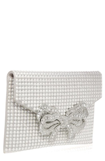Shop Judith Leiber Crystal Bow Envelope Clutch In Silver Pearl