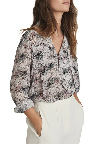 Shop Reiss Maggie Abstract Print Long Sleeve Button-up Blouse In Maggietbc