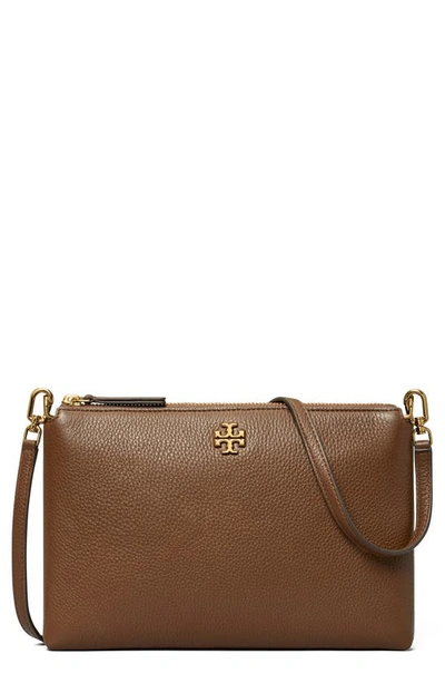 Shop Tory Burch Kira Pebbled Leather Wallet Crossbody Bag In Fudge