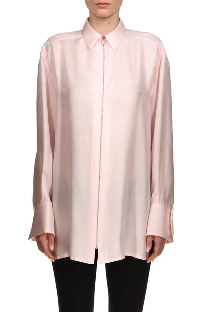 Shop Givenchy Oversize Zip Silk Blend Shirt In Baby Pink