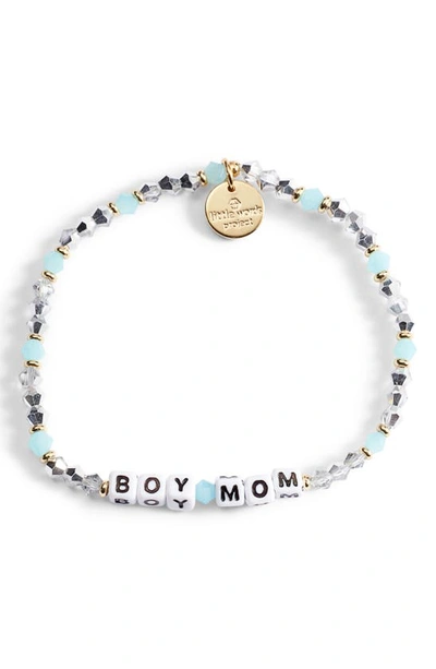 Shop Little Words Project Boy Mom Beaded Stretch Bracelet In Blue/ White