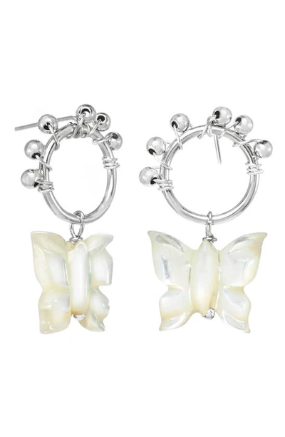 Shop Kozakh Lisa Butterfly Drop Earrings In Silver