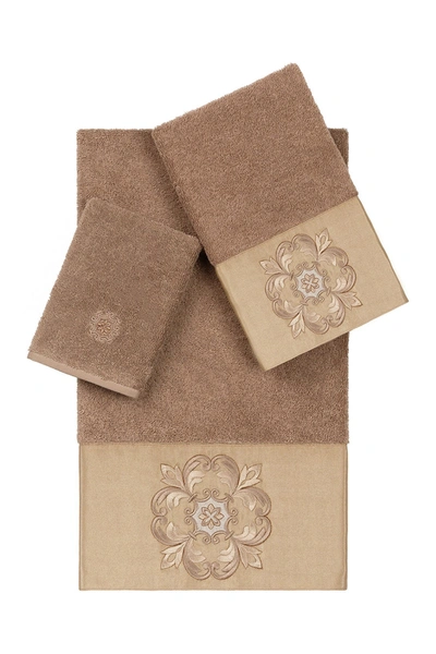 Shop Linum Home Alyssa 3-piece Embellished Towel Set In Latte